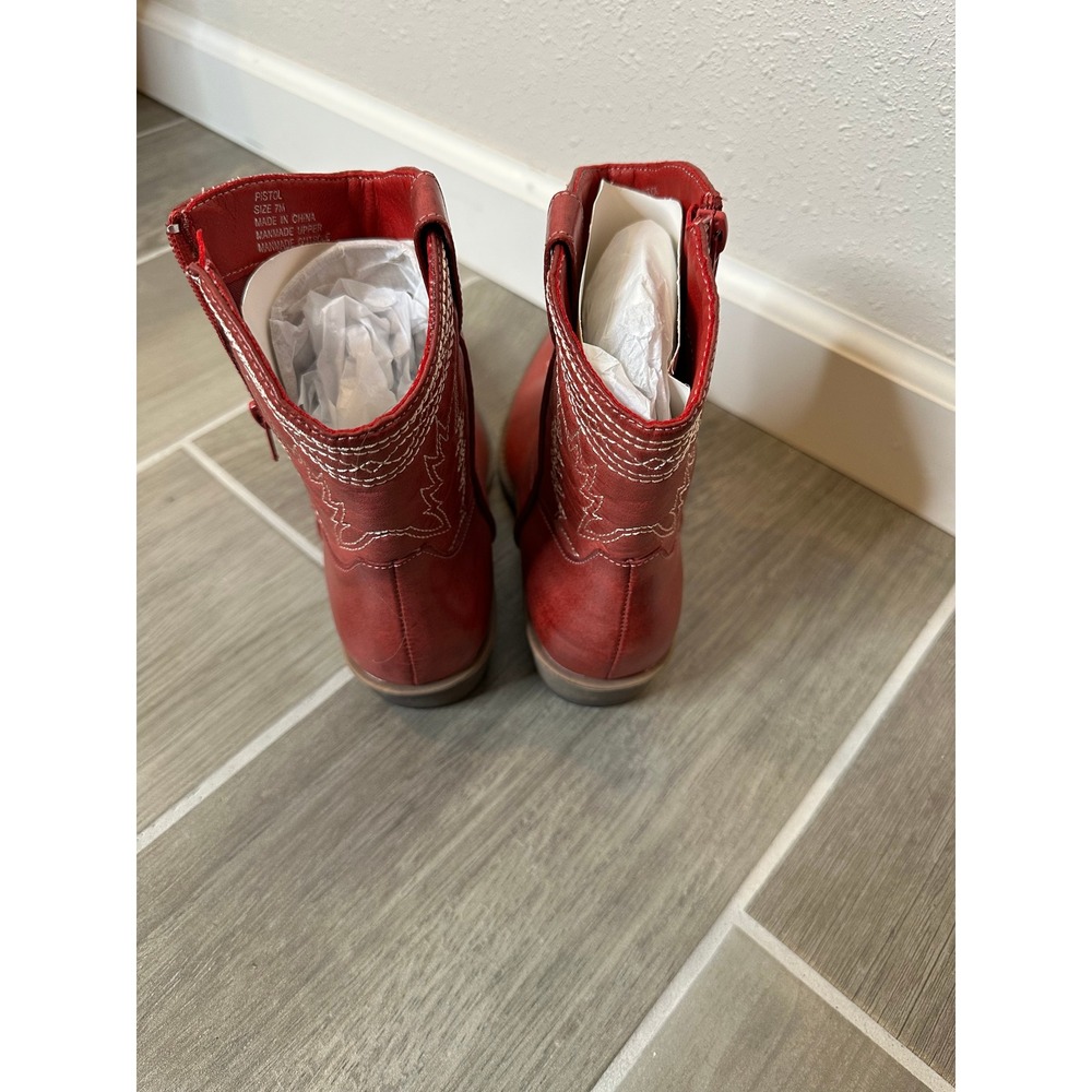 Red Western Cowboy Boots Side Zip Stitch Detail Women's Size 7 M - Picture 6 of 6